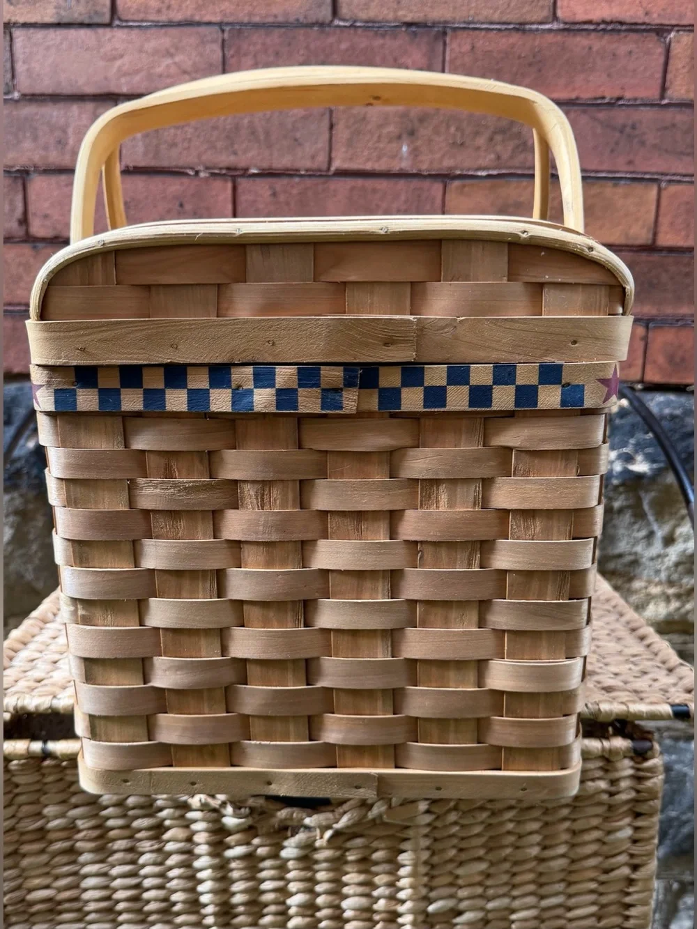 Vintage 90’s Patriotic Woven Picnic Basket America’s 250th Birthday Celebration